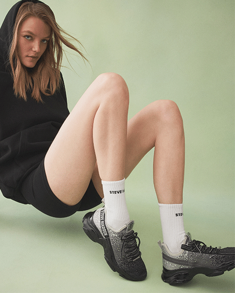 Steve madden black and silver sneakers sales