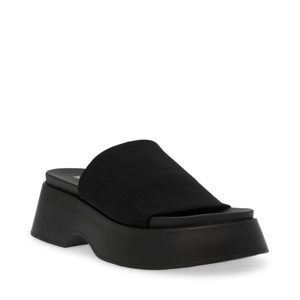 THROW BACK Black Sandals by Steve Madden - front side view