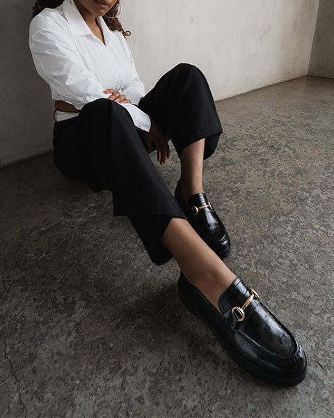 MISTOR Black Leather Loafers by Steve Madden - model view