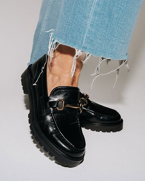 MISTOR Black Leather Loafers by Steve Madden - model view