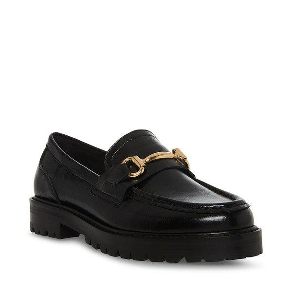 MISTOR Black Leather Loafers by Steve Madden - front side view