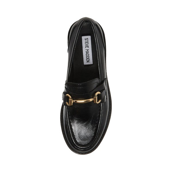 MISTOR Black Leather Loafers by Steve Madden - top view
