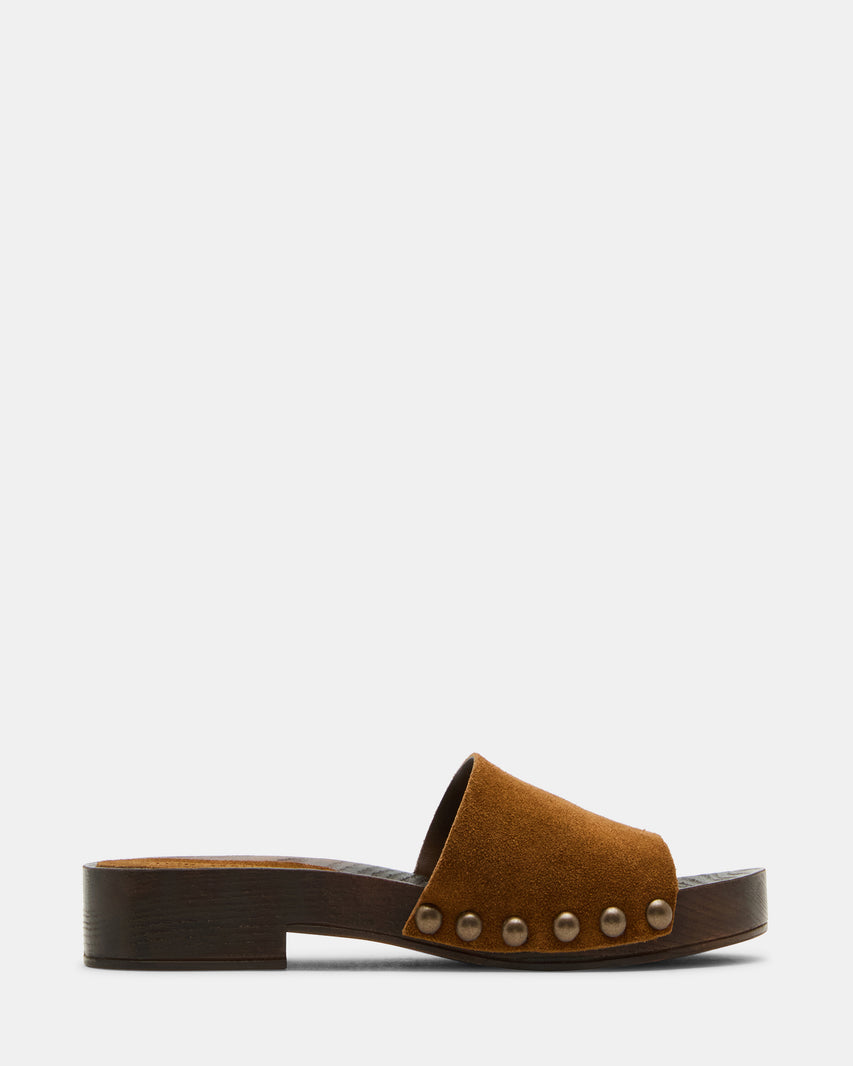 Chestnut suede slip on mule with studs