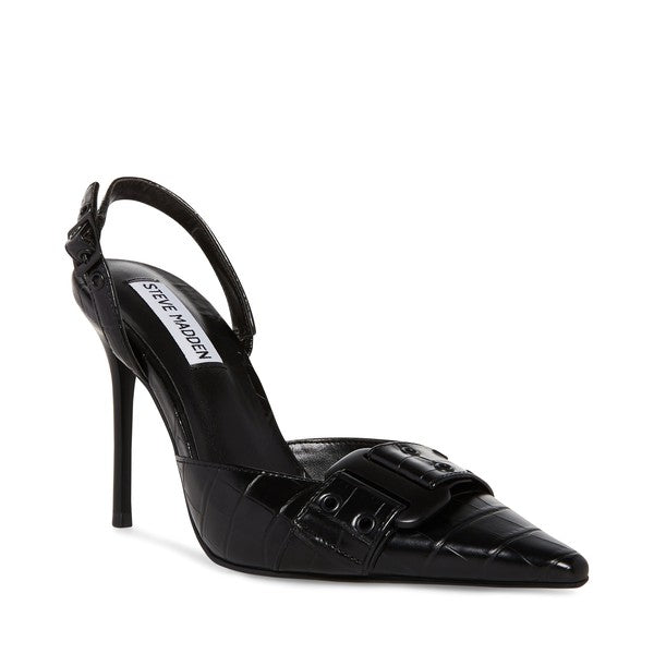 DILLON Black Croco Heels by Steve Madden - front side view