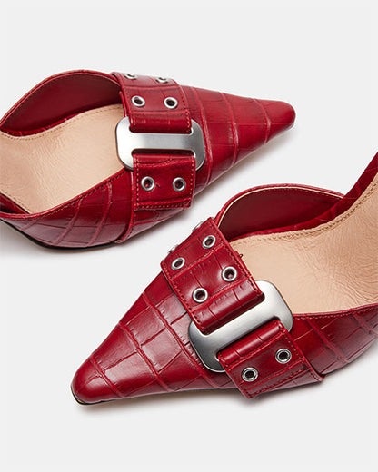 DILLON Red Croco Heels by Steve Madden - close up view