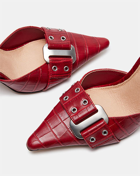 DILLON Red Croco Heels by Steve Madden - close up view