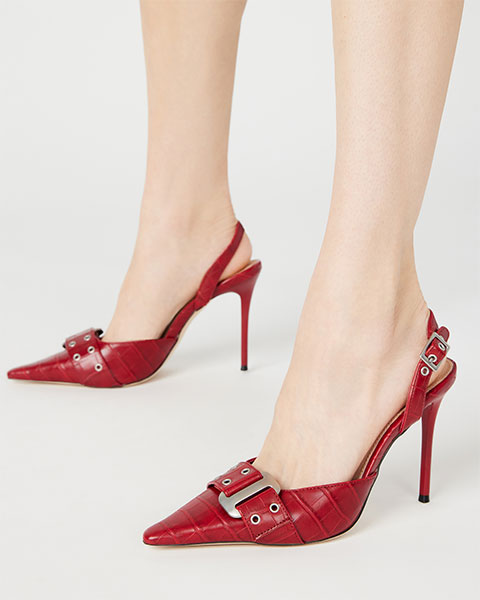 DILLON Red Croco Heels by Steve Madden - model view