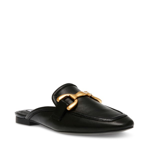 FORTUNATE Black Leather Loafers by Steve Madden - front side view