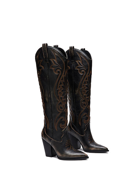 LASSO Brown Distressed Boots by Steve Madden - front side view