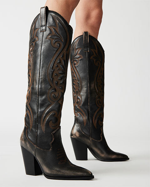 LASSO Brown Distressed Boots by Steve Madden - model view