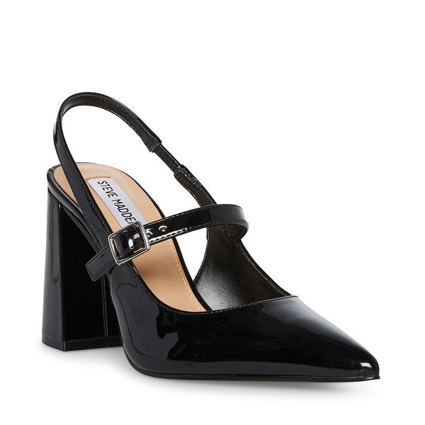 MAEGAN Black Patent Heels by Steve Madden - front side view