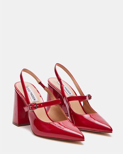 MAEGAN Red Patent Heels by Steve Madden - front side view