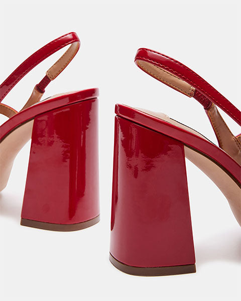 MAEGAN Red Patent Heels by Steve Madden - close up  view