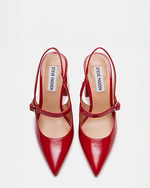 MAEGAN Red Patent Heels by Steve Madden - top view