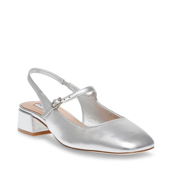 MARJORIE-E Silver Mary Janes by Steve Madden - front side view