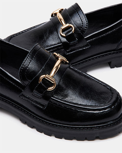 MISTOR Black Leather Loafers by Steve Madden - close up view