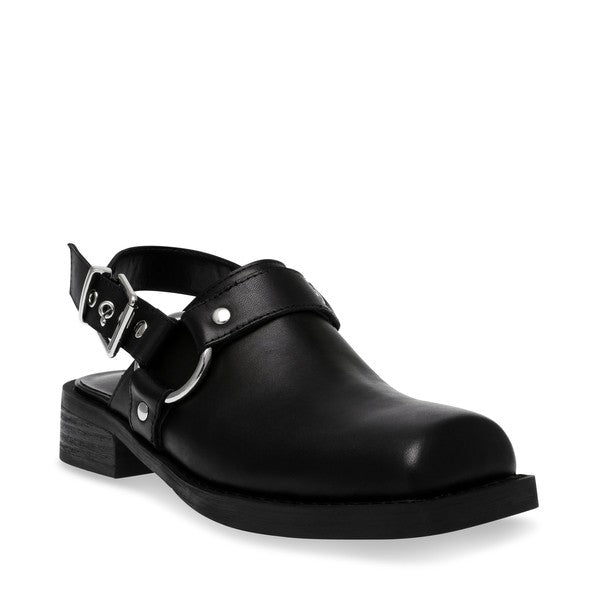 RAMBLES Black Leather Mules by Steve Madden - front side view