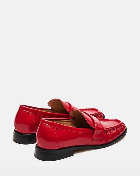 RIDLEY Red Leather Loafers by Steve Madden - back side view