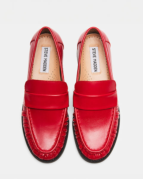 RIDLEY Red Leather Loafers by Steve Madden - dual top view