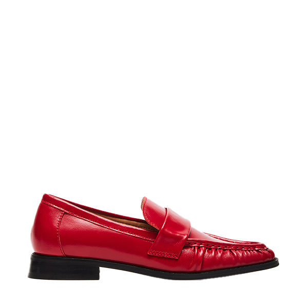 RIDLEY Red Leather Loafers by Steve Madden - side view