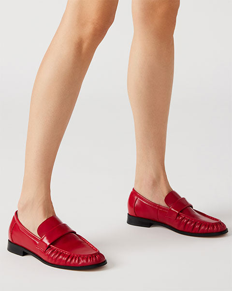 RIDLEY Red Leather Loafers by Steve Madden - model view