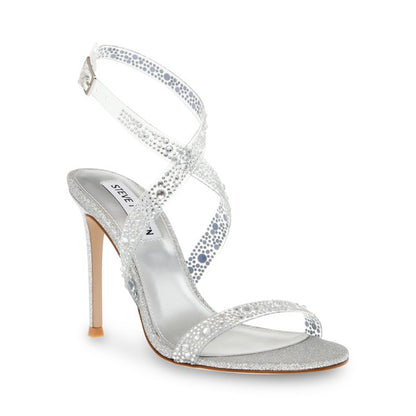 SHOWDOWN Silver Clear Heels by Steve Madden - front side view