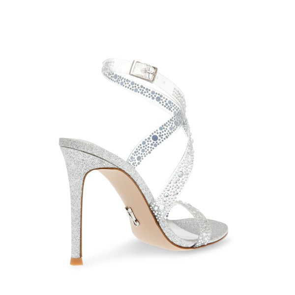 SHOWDOWN Silver Clear Heels by Steve Madden - back side view