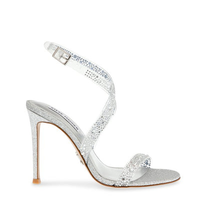 SHOWDOWN Silver Clear Heels by Steve Madden - side view