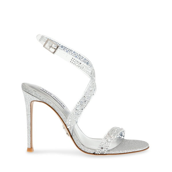 SHOWDOWN Silver Clear Heels by Steve Madden - side view