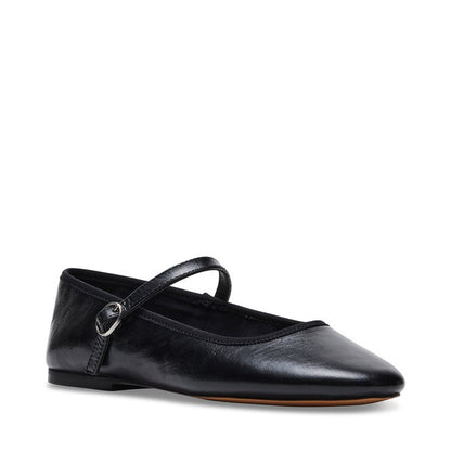 VINETTA Black Leather Flats by Steve Madden - front side view