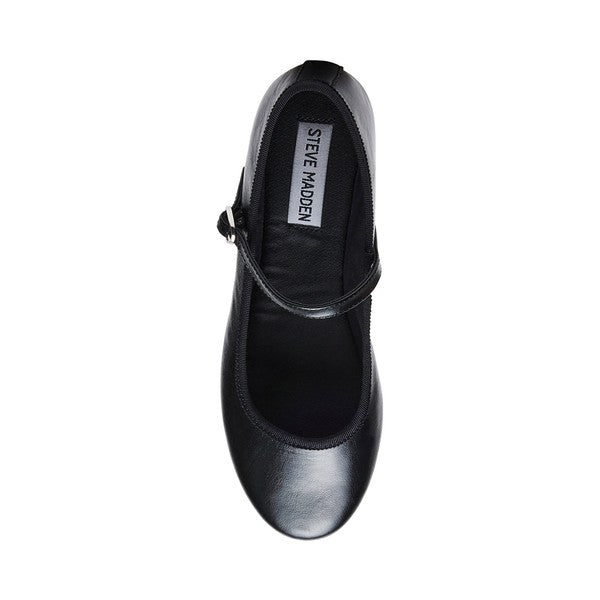 VINETTA Black Leather Flats by Steve Madden - top view