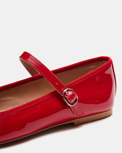 VINETTA Red Patent Flats by Steve Madden - close up view