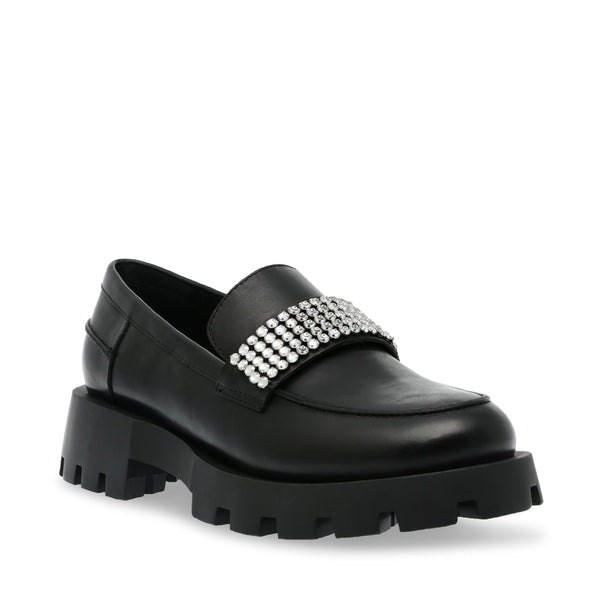 MARIETTA Black Silver Loafers by Steve Madden - front side view