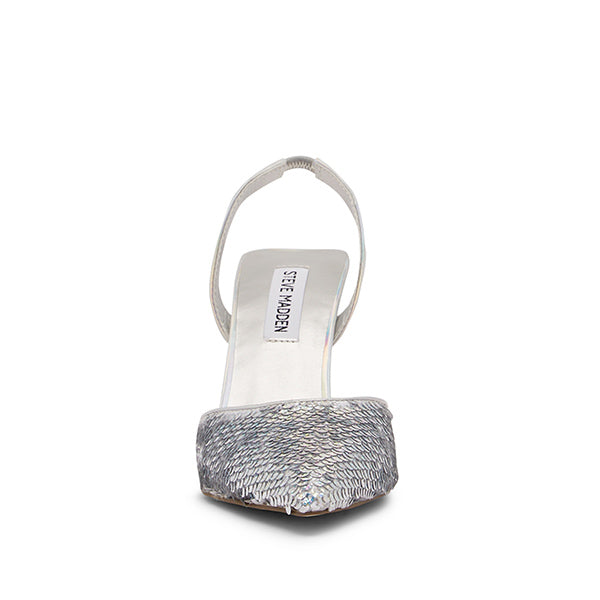 DRESSY-S Silver Heels by Steve Madden - front view