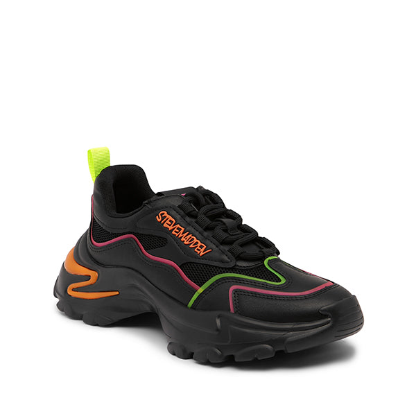 MADCAP Black Orange Sneakers by Steve Madden - front side view