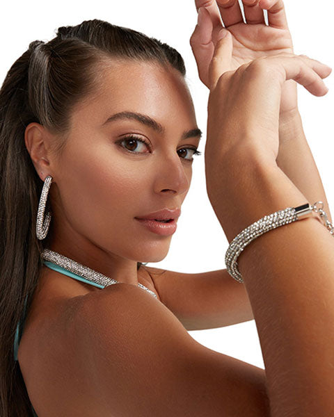 STEVE MADDEN TUBULAR CRYSTAL HOOP SILVER ALL PRODUCTS